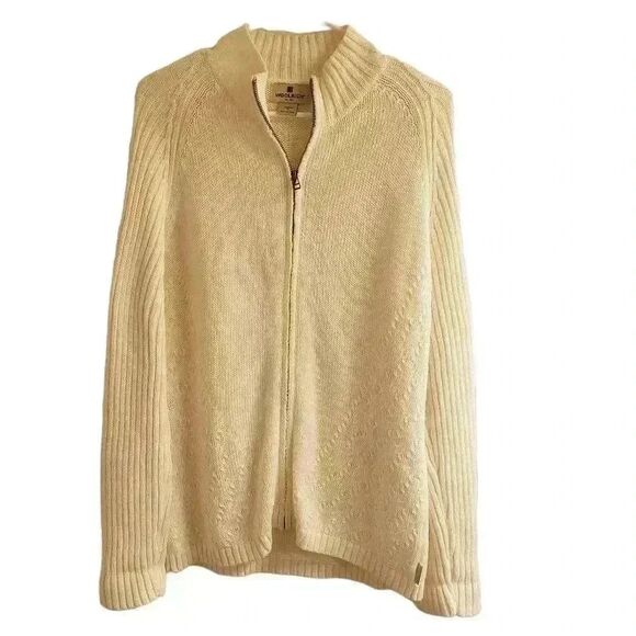 𝅺Woolrich Women's Cream Ramie/Cotton Full Zip Cardigan Sweater - Picture 1 of 11